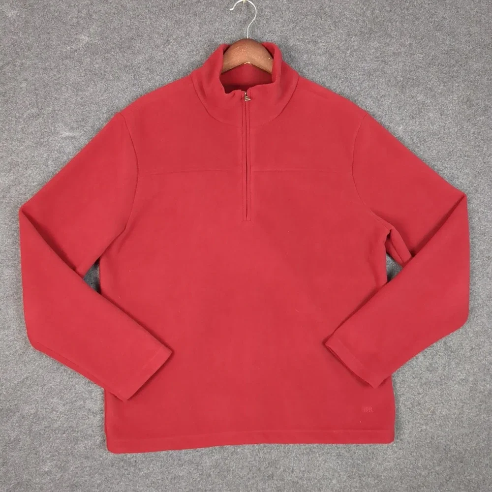 Banana‎ Republic Mens Red Fleece Quarter Zip Pullover Sweater Mock Neck Size M